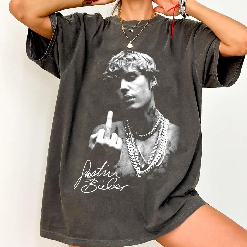 Justin Bieber Middle Finger T-Shirt ,Album Launch Tee
